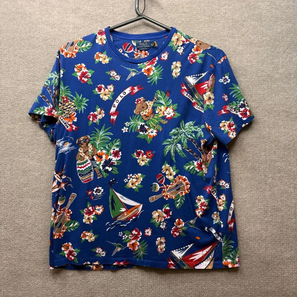 Polo Ralph Lauren Polo Bear Hawaiian Tropical Print T-Shirt Blue XXL Classic Fit